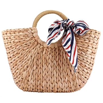 Summer Rattan Bag for Women Straw Hand-woven Top-handle Handbag Beach Sea Straw Rattan Tote Clutch Bags
