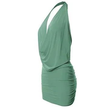 Women's Deep Sexy V-Neck Halter Backless Party Club Mini Dress (S-3XL)