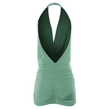 Women's Deep Sexy V-Neck Halter Backless Party Club Mini Dress (S-3XL)