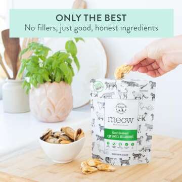 The New Zealand Natural Pet Food Co. Meow Freeze Dried Cat Treats - New Zealand Green Mussel, High Protein, Healthy Cat Snacks and Toppers, All Natural for All Life Stages, 1.76 oz