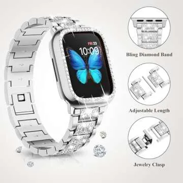 SUPOIX Compatible with Apple Watch Band 38mm + Case, Women Jewelry Bling Diamond Metal Bands & 2 Pac...