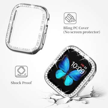 SUPOIX Compatible with Apple Watch Band 38mm + Case, Women Jewelry Bling Diamond Metal Bands & 2 Pack Protective Cover Cases for iWatch Series 3/2/1(Silver/38mm)