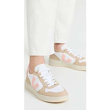 Veja Women's V-10 Sneakers, White/Bellini/Almond, 7 Medium US