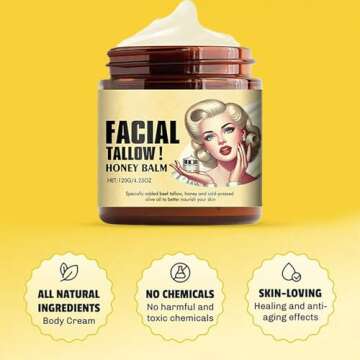 Whipped Beef Tallow and Honey Balm, Beef Tallow for Skin Care, Tallow Face Moisturizer, Grass Fed Organic Face Cream, Moisturizer, Body Lotion