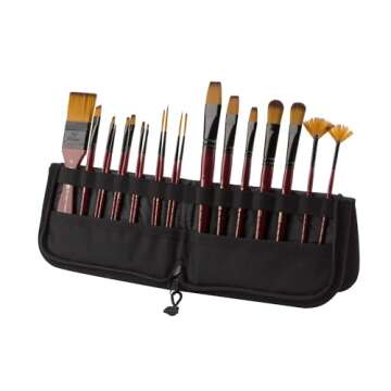 Creative Mark Folding Paint Brush Easel & Travel Case 9"Long - Compact Watercolor Brush Holder Organizer for Short Handled Paintbrushes - Durable Paint Brush Bag for Storage - Holds up to 20 Brushes