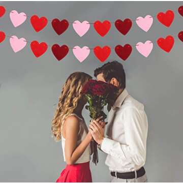 Felt Heart Garland Banner - Valentine’s Day Banner Decor -Valentines Decorations - Anniversary, Wedding, Birthday Party Decorations - Red, Rose Red and Pink Color for Home Office Decor, Heart Garland