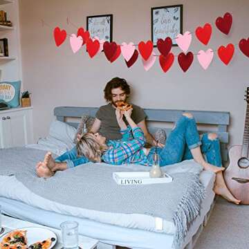 Felt Heart Garland Banner - Valentine’s Day Banner Decor -Valentines Decorations - Anniversary, Wedding, Birthday Party Decorations - Red, Rose Red and Pink Color for Home Office Decor, Heart Garland