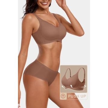 Vertvie Women's Seamless Bras No Underwire Scalloped Push Up Bras Soft Wireless Comfort Bralettes Full Coverage Everyday Bra (Coffee,Small)