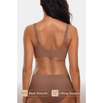 Vertvie Women's Seamless Bras No Underwire Scalloped Push Up Bras Soft Wireless Comfort Bralettes Full Coverage Everyday Bra (Coffee,Small)