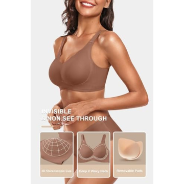 Vertvie Women's Seamless Bras No Underwire Scalloped Push Up Bras Soft Wireless Comfort Bralettes Full Coverage Everyday Bra (Coffee,Small)