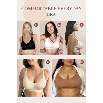 Vertvie Women's Seamless Bras No Underwire Scalloped Push Up Bras Soft Wireless Comfort Bralettes Full Coverage Everyday Bra (Coffee,Small)