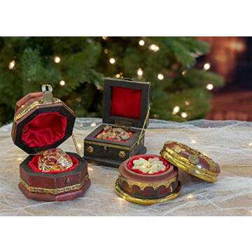 THREE KINGS GIFTS THE ORIGINAL GIFTS OF CHRISTMAS, Decorative Trunks, Intricate Chests with Lids, Real Authentic Gold Globe, Table Top, Nativity Scene Collection, 3-Piece Set