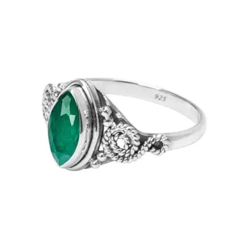 Emerald Stone Ring - 925 Sterling Silver Handmade Jewelry