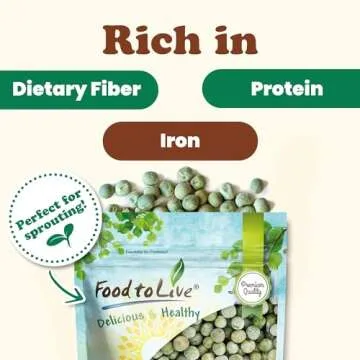 Food to Live - Whole Dried Green Peas, 5 Pounds Green Vatana, Sproutable, Vegan, Kosher, Bulk. Pre-Soak Needed. Rich in Protein, Fiber, Potassium. Great for Green Curry, Pea Soup, Stews.
