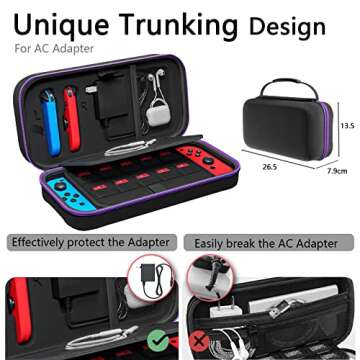 Fenolical Carrying Case, Fit Joy-Con and AC Adapter, Portable Hard Shell Pouch Carrying Travel Bag for Accessories Holds 20 Gards, Purple