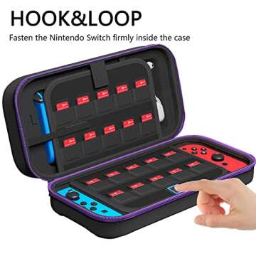 Fenolical Carrying Case, Fit Joy-Con and AC Adapter, Portable Hard Shell Pouch Carrying Travel Bag for Accessories Holds 20 Gards, Purple