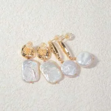 BEMDOFIG Baroque Pearl Earrings 18K Gold Plated Drop Dangle Earrings for Women Freshwater Pearl Earrings Daily Jewelly for Women (Drop-b)