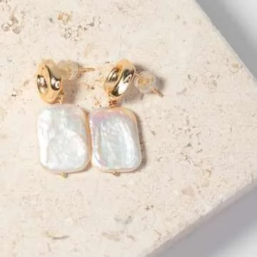 BEMDOFIG Baroque Pearl Earrings 18K Gold Plated Drop Dangle Earrings for Women Freshwater Pearl Earrings Daily Jewelly for Women (Drop-b)