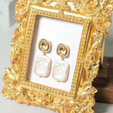 BEMDOFIG Baroque Pearl Earrings 18K Gold Plated Drop Dangle Earrings for Women Freshwater Pearl Earrings Daily Jewelly for Women (Drop-b)