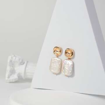 BEMDOFIG Baroque Pearl Earrings 18K Gold Plated Drop Dangle Earrings for Women Freshwater Pearl Earrings Daily Jewelly for Women (Drop-b)