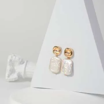 BEMDOFIG Baroque Pearl Earrings 18K Gold Plated Drop Dangle Earrings for Women Freshwater Pearl Earrings Daily Jewelly for Women (Drop-b)