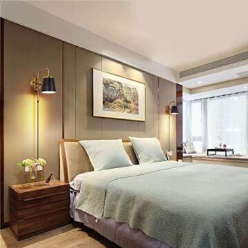 MWZ Sconces Wall Lighting Plug in,Black and Gold Modern Hardwired Sconce Wall Light with On Off Swit...