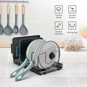 Puricon Adjustable Pot Rack Organizer with 15 Dividers