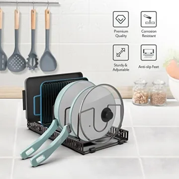 Puricon Adjustable Pot Rack Organizer with 15 Dividers