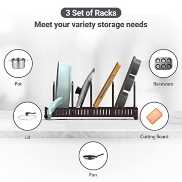 Puricon Adjustable Pot Rack Organizer with 15 Dividers