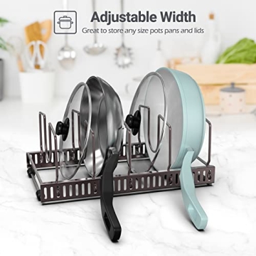 Puricon Adjustable Pot Rack Organizer with 15 Dividers