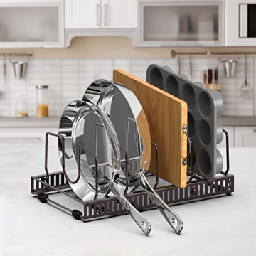 Puricon Adjustable Pot Rack Organizer with 15 Dividers
