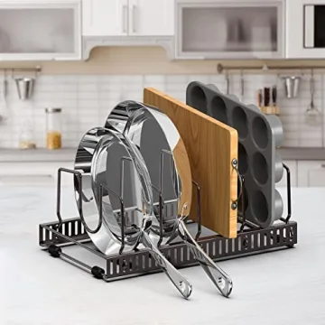 Puricon Adjustable Pot Rack Organizer with 15 Dividers