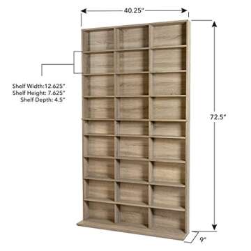 Atlantic Elite Media Storage Cabinet New/Improved Large 837CD/528DVD/624BR Weathered Oak PN38408141