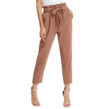 Chic GRACE KARIN Cropped Paper Bag Waist Pants Apricot