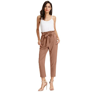 Chic GRACE KARIN Cropped Paper Bag Waist Pants Apricot
