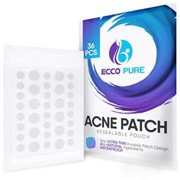 ECCO PURE Acne Patch - Hydrocolloid Pimple Patches with Tea Tree Oil - Invisible Facial Dots Stickers as Zit Remover, Skin Care Treatment, Blemish Spot Cover for Teen and Adult (36 Count)