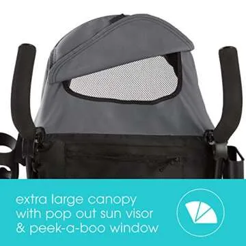 Summer Infant 3Dlite+ Convenience Stroller, Matte Gray - Lightweight Umbrella Stroller with Oversized Canopy, Extra-Large Storage and Compact Fold