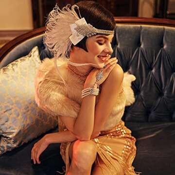BABEYOND 1920s Flapper Headband Peacock Feather Headpiece Gatsby Accessories for Women Sequined Showgirl Headpiece (Style-6)