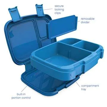 Bentgo Fresh – Leak-Proof, Versatile 4-Compartment Bento-Style Lunch Box with Removable Divider, Portion-Controlled Meals for Teens and Adults On-The-Go – BPA-Free, Food-Safe Materials (Blue)