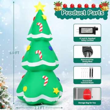 GOOSH 5 FT Christmas Inflatable Tree with LEDs