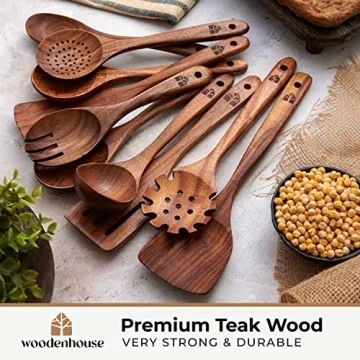 Natural Wooden Utensils Set - 10 Pcs Teak Cooking Tools