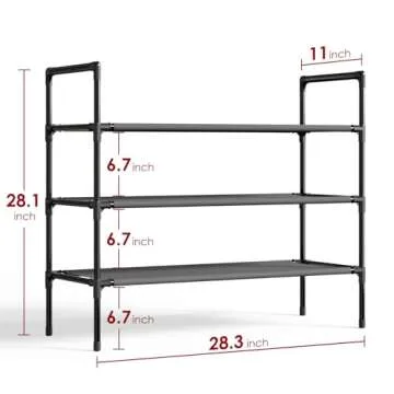 Sakugi Shoe Rack with Non-Woven Fabric - 3-Tier Shoe Organizer for Closet, Garage, Corridor & Entryway, Sturdy and Stackable, X-Large, Black