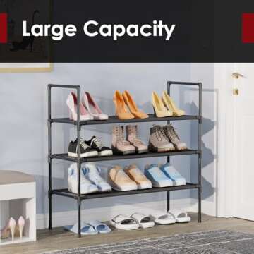 Sakugi Shoe Rack with Non-Woven Fabric - 3-Tier Shoe Organizer for Closet, Garage, Corridor & Entryway, Sturdy and Stackable, X-Large, Black