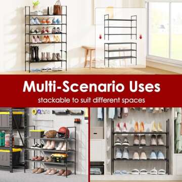 Sakugi Shoe Rack with Non-Woven Fabric - 3-Tier Shoe Organizer for Closet, Garage, Corridor & Entryway, Sturdy and Stackable, X-Large, Black