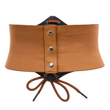 GRACE KARIN Womens Elastic Wide Band Lace-Up Corset Cinch Belt with Press Button (XL,Brown)