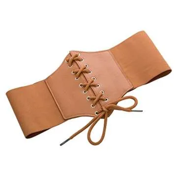 GRACE KARIN Womens Elastic Wide Band Lace-Up Corset Cinch Belt with Press Button (XL,Brown)