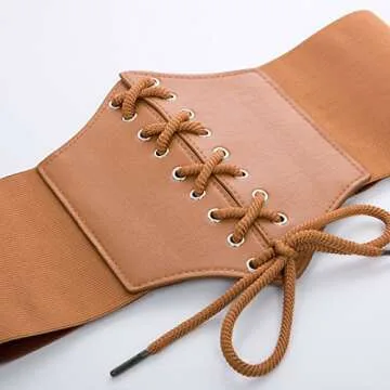 GRACE KARIN Womens Elastic Wide Band Lace-Up Corset Cinch Belt with Press Button (XL,Brown)