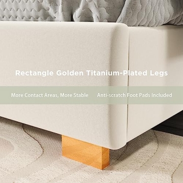 HOWE Queen Bed Frame Golden Trim Velvet Headboard