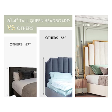 HOWE Queen Bed Frame Golden Trim Velvet Headboard