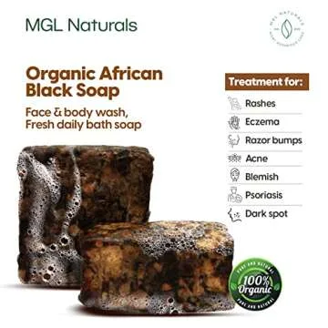MGL Naturals Best Organic African Black Soap, 1 lb, For Acne, Eczema, Dark spots, Rashes & Blemish f...